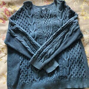 NWOT J.Jill Blue Cable Knit Cotton Pullover Sweater Womens Size Large